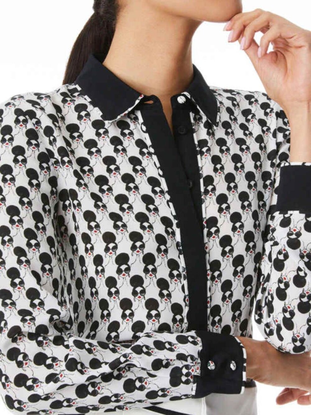 Alice & Olivia Willa Sassy Stace Top Silk Black White XS